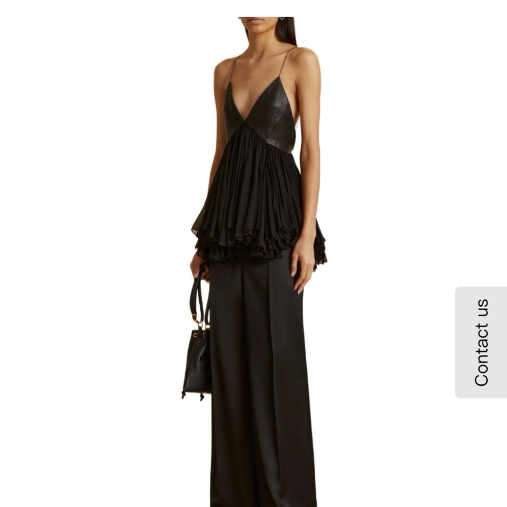 Khaite Anita Top leather and silk chiffon